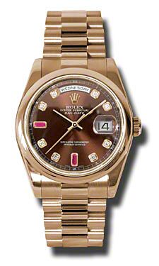 Rolex Pre Owned Day-Date President Rose Gold Custom Chocolate Diamond Dial 36mm