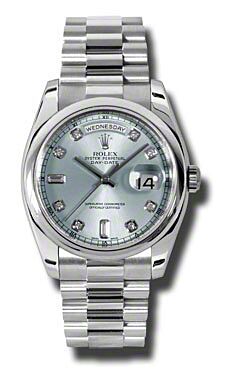 Rolex Pre Owned Day-Date President Platinum Glacier Blue Dial 36mm
