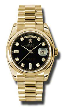Rolex Pre Owned Day-Date President Yellow Gold Custom Black Diamond Dial 36mm