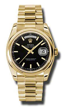 Rolex Pre Owned Day-Date President Yellow Gold Black Dial 36mm