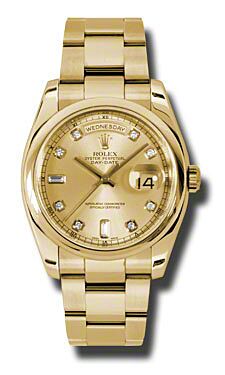 Rolex Pre Owned Day-Date President Yellow Gold Custom Champagne Diamond Dial on Oyster 36mm