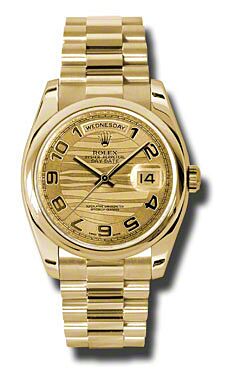 Rolex Pre Owned Day-Date President Yellow Gold Champagne Wave Dial 36mm