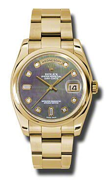 Rolex Pre Owned Day-Date President Yellow Gold Custom Dark Mother of Pearl Diamond Dial on Oyster 36mm