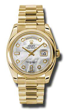 Rolex Pre Owned Day-Date President Yellow Gold Custom Mother of Pearl Diamond Dial 36mm