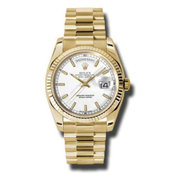 Rolex Pre Owned Day-Date President Yellow Gold White Dial 36mm