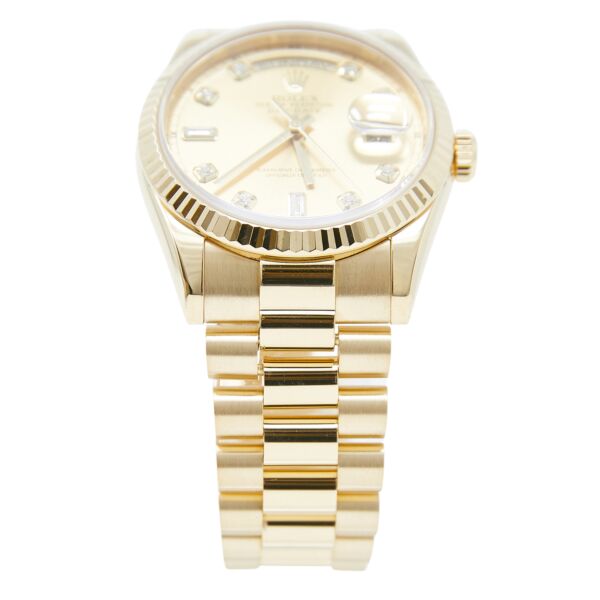 Pre Owned Rolex Day-Date President Yellow Gold Factory Champagne Diamond Dial 36mm Complete Box and Papers