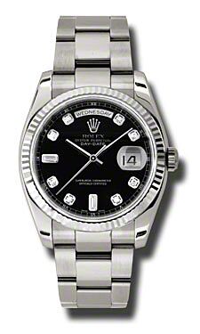 Rolex Pre Owned Day-Date President White Gold Black Diamond Dial on Oyster 36mm