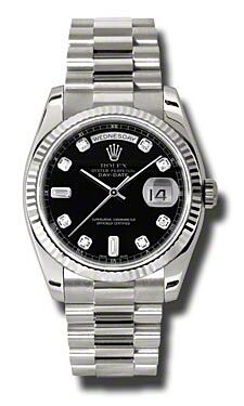 Rolex Pre Owned Day-Date President White Gold Black Diamond Dial 36mm