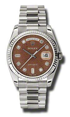 Rolex Pre Owned Day-Date President White Gold Havana Brown Diamond Dial 36mm