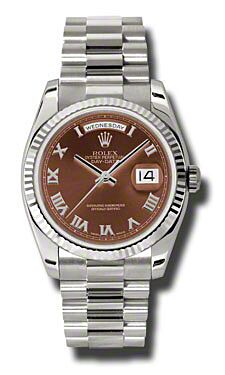 Rolex Pre Owned Day-Date President White Gold Havana Brown Dial 36mm