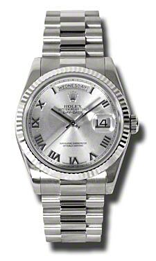 Rolex Pre Owned Day-Date President White Gold Rhodium Dial 36mm