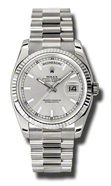 Rolex Pre Owned Day-Date President White Gold Silver Dial 36mm