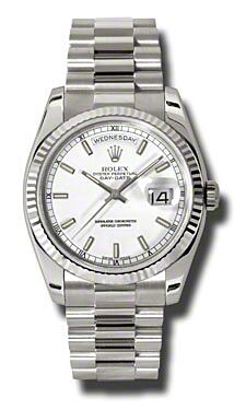 Rolex Pre Owned Day-Date President White Gold White Dial 36mm