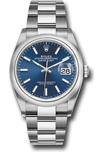 Rolex Datejust 36 Stainless Steel Smooth Bezel Blue Stick Dial on Oyster Bracelet