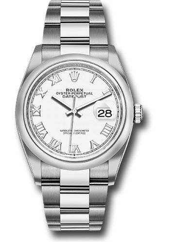 Rolex Datejust Stainless Steel Smooth Bezel White Roman Dial on Oyster Bracelet 36mm
