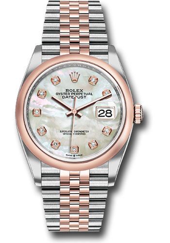 Rolex Datejust Steel and Rose Gold Smooth Bezel Mother of Pearl Diamond Dial on Jubilee Bracelet 36mm