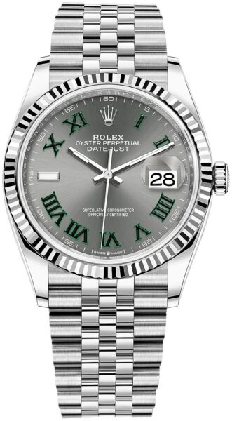 Rolex Datejust 'Wimbledon' Steel and White Gold Grey Dial with Green Roman Numerals on Jubilee 36mm