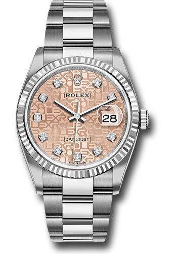 Rolex Datejust Steel and White Gold Fluted Bezel Pink Jubilee Diamond Dial on Oyster Bracelet 36mm