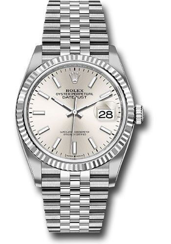 Rolex Datejust Steel and White Gold Fluted Bezel Silver Stick Dial on Jubilee Bracelet 36mm