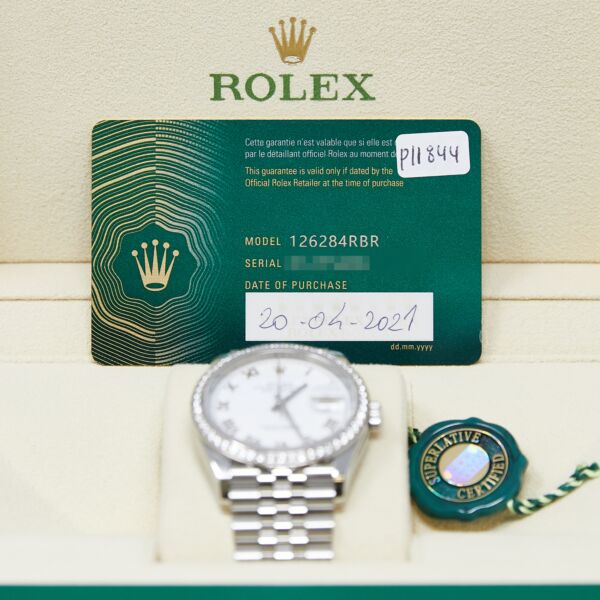 Rolex Pre-Owned Datejust Steel + White Gold Diamond Bezel White Roman Dial [COMPLETE SET 2021] MINT 36mm