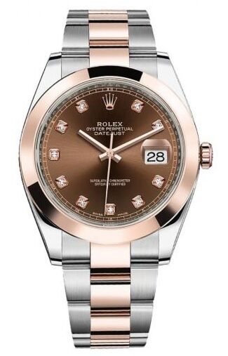 Rolex Datejust 41 Steel and Rose Gold Chocolate Diamond Dial Oyster Bracelet 41mm