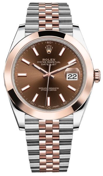 Rolex Datejust 41 Steel and Rose Gold Chocolate Stick Dial Jubilee Bracelet 41mm