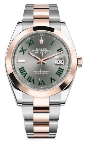 Rolex Datejust 41 Steel and Rose Gold Grey Green Roman Dial Oyster Bracelet 41mm