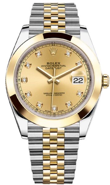 Rolex Datejust 41 Steel and Yellow Gold Champagne Diamond Dial Jubilee Bracelet 41mm