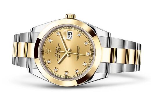 Rolex Datejust 41 Steel and Yellow Gold Champagne Diamond Dial Oyster Bracelet 41mm