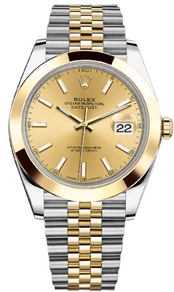 Rolex Datejust 41 Steel and Yellow Gold Champagne Stick Dial Jubilee Bracelet 41mm
