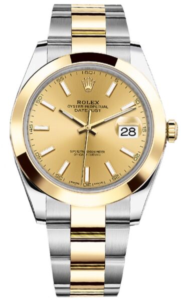 Rolex Datejust 41 Steel and Yellow Gold Champagne Stick Dial Oyster Bracelet 41mm