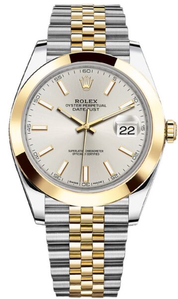 Rolex Datejust 41 Steel and Yellow Gold Silver Stick Dial Jubilee Bracelet 41mm