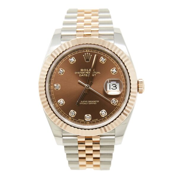 Rolex Pre Owned Datejust 41 Steel and Rose Gold Chocolate Diamond Dial Jubilee Bracelet 41mm Complete Box and Papers 2019
