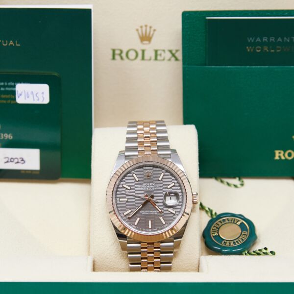 Rolex Datejust 41 Steel + Rose Gold Rhodium Fluted Dial on Jubilee [COMPLETE SET 2023] UNWORN