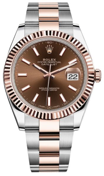 Rolex Datejust 41 Steel and Rose Gold Chocolate Stick Dial Oyster Bracelet 41mm