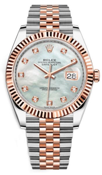 Rolex Datejust 41 Steel and Rose Gold Mother Of Pearl Diamond Dial Jubilee Bracelet 41mm