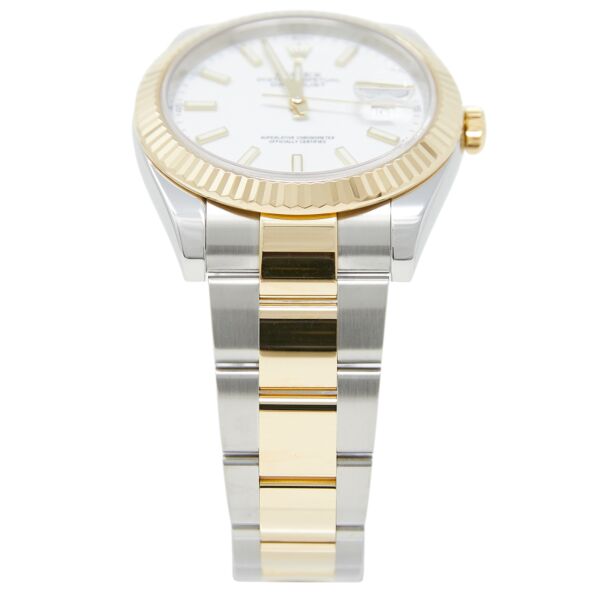  Pre Owned Rolex Datejust 41 Steel and Yellow Gold White Stick Dial Oyster Bracelet 41mm MINT [Box and Card]