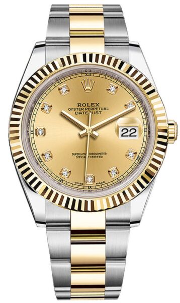 Rolex Datejust 41 Steel and Yellow Gold Champagne Diamond Dial Oyster Bracelet 41mm