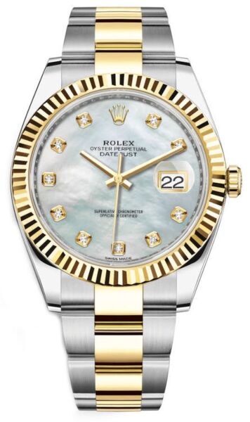 Rolex Datejust 41 Steel and Yellow Gold Mother of Pearl Diamond Dial Oyster Bracelet 41mm