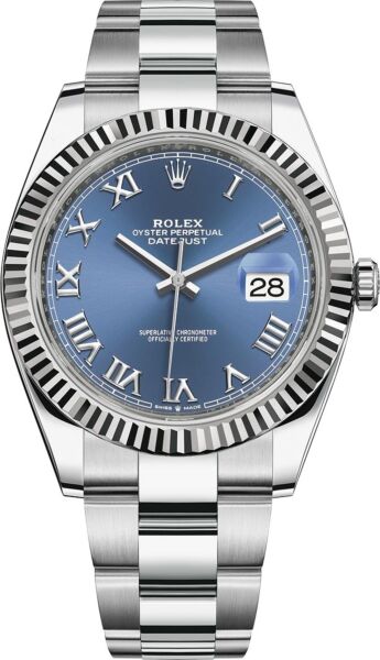 Rolex Datejust 41 Steel and White Gold Blue Roman Dial Oyster Bracelet 41mm