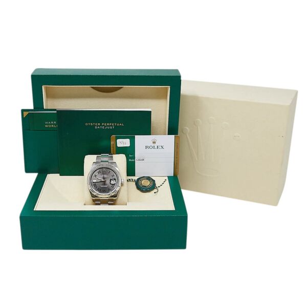 Pre Owned Rolex Datejust 41 Steel and White Gold Slate with Green Roman Dial Oyster Bracelet 41mm Mint Complete 2018