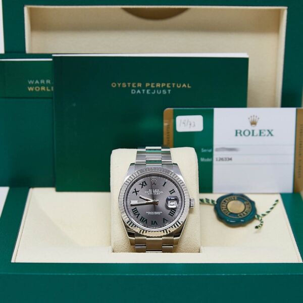 Pre Owned Rolex Datejust 41 Steel and White Gold Slate with Green Roman Dial Oyster Bracelet 41mm Mint Complete 2018