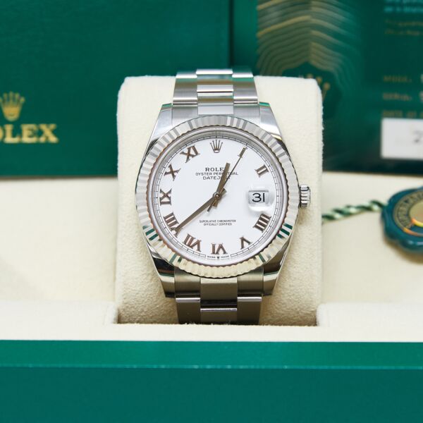 Rolex Pre-Owned Datejust 41 Steel + White Gold White Roman Dial on Oyster Bracelet [COMPLETE SET] 2021
