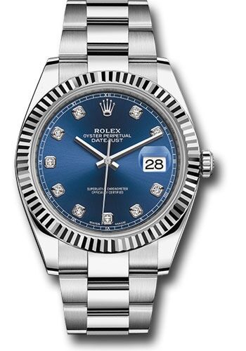 Rolex Datejust 41 Steel and White Gold Blue Diamond Dial Oyster Bracelet 41mm