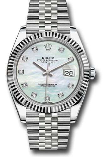 Rolex Datejust 41 Steel and White Gold Mother of Pearl Diamond Dial Jubilee Bracelet 41mm