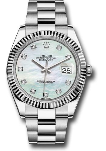 Rolex Datejust 41 Steel and White Gold Mother of Pearl Diamond Dial Oyster Bracelet 41mm