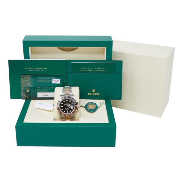 Pre Owned Rolex GMT-Master II 'RootBeer' Steel and Rose Gold Black Dial 40mm Complete 2020/2021 New Style Warranty Card
