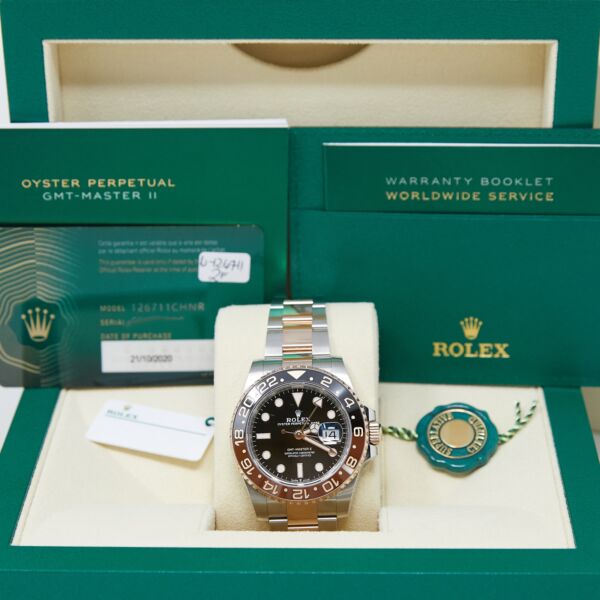 Pre Owned Rolex GMT-Master II 'RootBeer' Steel and Rose Gold Black Dial 40mm Complete 2020/2021 New Style Warranty Card