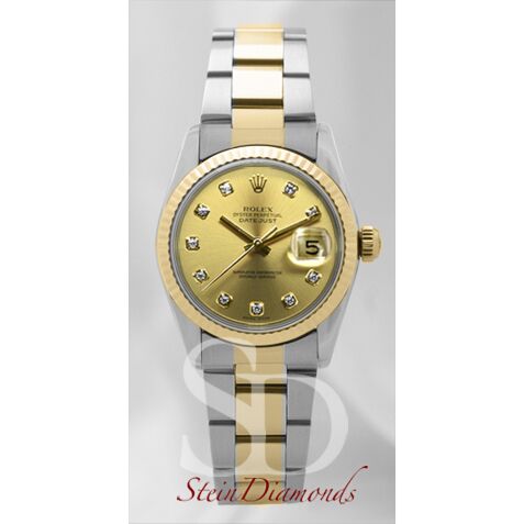 Rolex Mid-Size Two-Tone Datejust Fluted Bezel Custom Champagne Diamond on Oyster Band 31mm