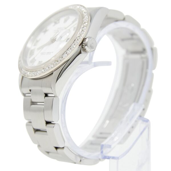 Rolex Steel Datejust Custom Diamond Bezel White Roman Dial on Oyster Band 36mm Mint